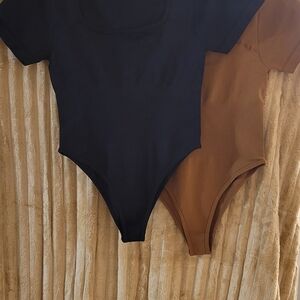 Elegant Black and Brown Women's Bodysuit Set Size L